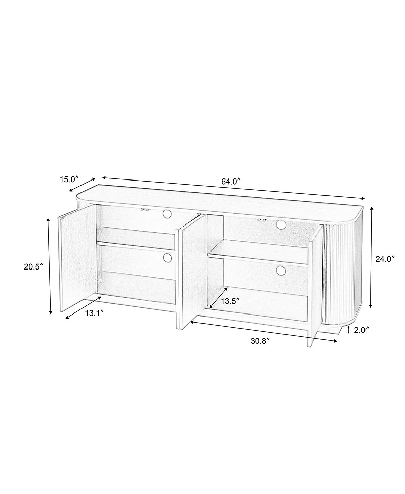 Streamdale Furniture Sideboard Storage Cabinet with Wave Pattern, 64"W x 15"D x 24"H.
