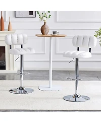 Streamdale Furniture Set of 2 Pu Leather Adjustable Bar Stools with Base & Footrest