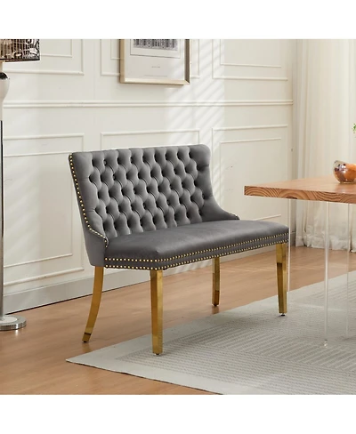 Streamdale Furniture Velvet Double Dining Loveseat Bench, 2-Seat Tufted Bench w/Gold Legs