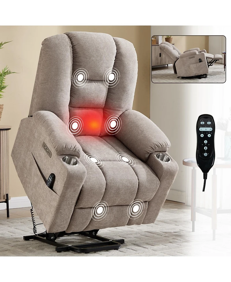 Streamdale Furniture Power Lift Recliner Chair with Massage, Heat, Usb Ports, Khaki