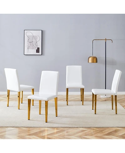 Streamdale Furniture Set of 4 White Pu Dining Chairs with Golden Metal Legs