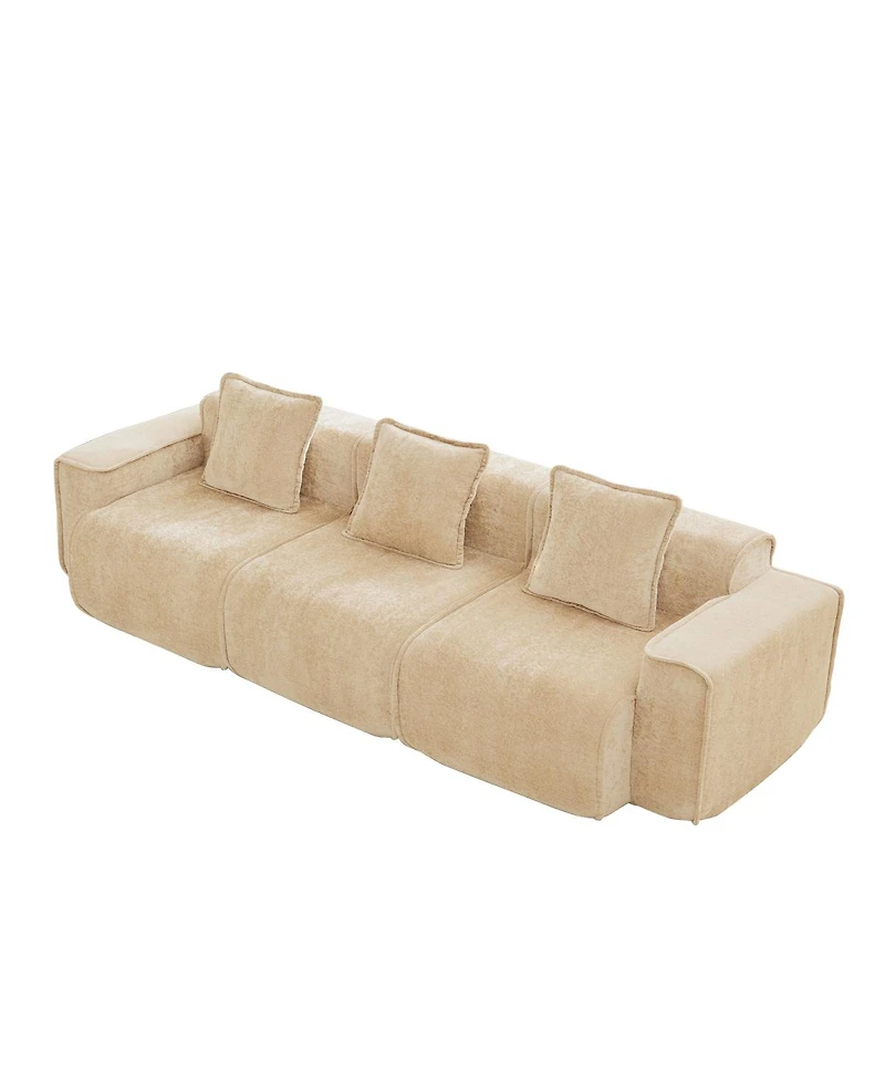 Streamdale Furniture Deep Seat Modular 3-Seat Boneless Sofa with French Edge Piping, Light Camel Velvet