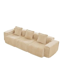 Streamdale Furniture Deep Seat Modular 3-Seat Boneless Sofa with French Edge Piping, Light Camel Velvet