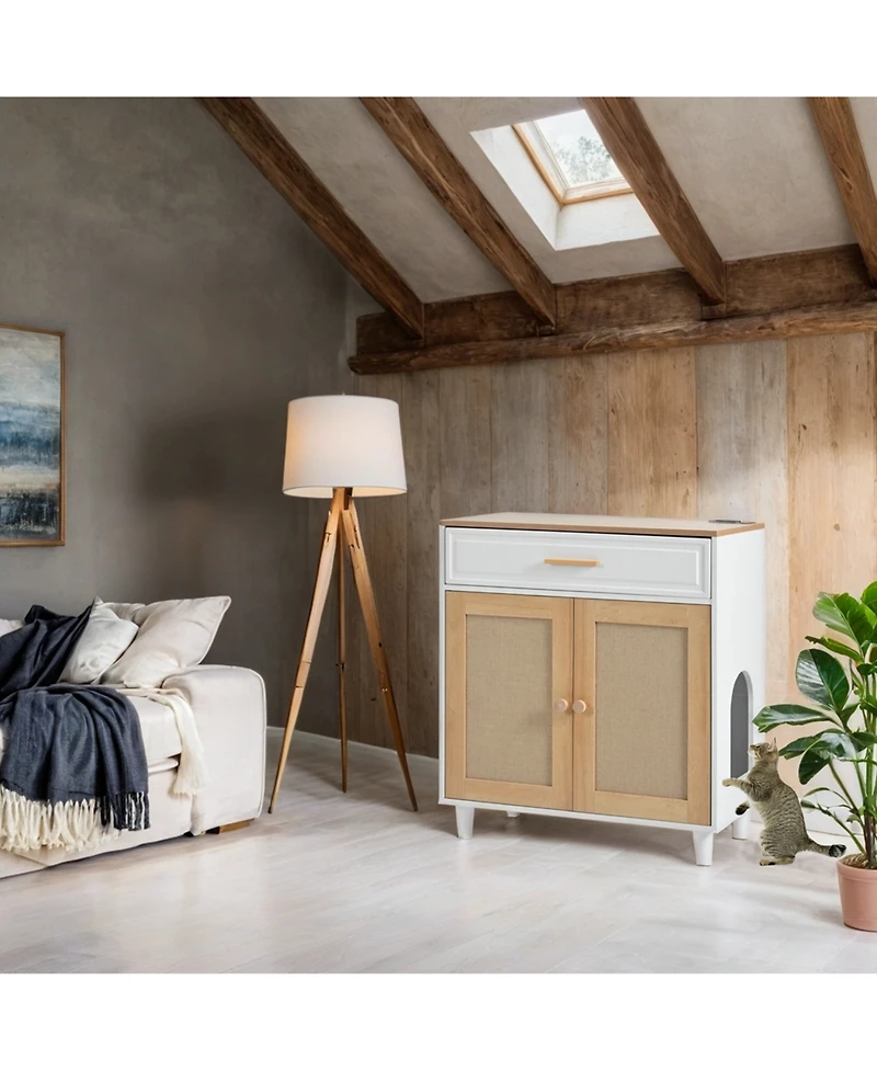 Aostirmotor 3-in-1 Cat Furniture: Litter Box Enclosure with Scratcher & Storage – Modern Side Table Design, Hidden Cat House for Living Room