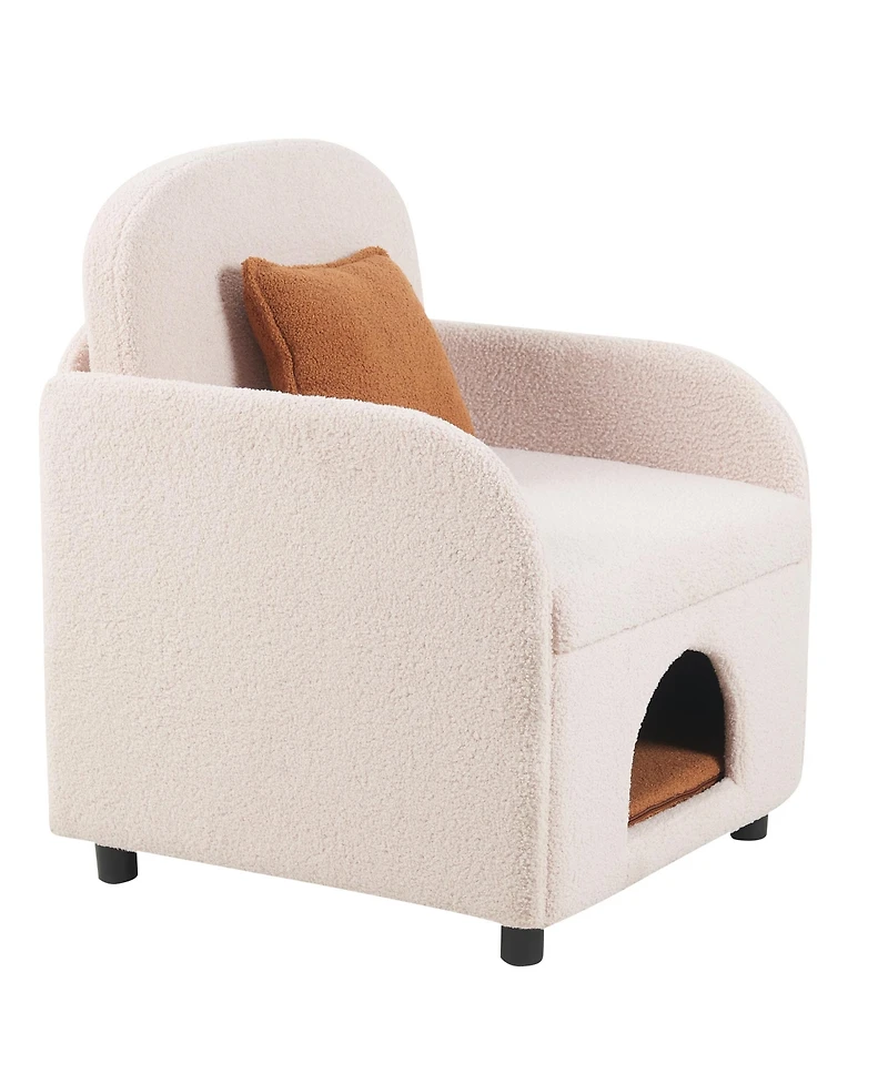 Aostirmotor Cream White Sherpa Armchair – 2-in-1 Pet Friendly Furniture with Lumbar Pillow