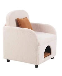 Aostirmotor Cream White Sherpa Armchair – 2-in-1 Pet Friendly Furniture with Lumbar Pillow
