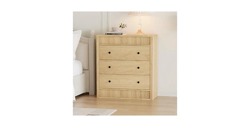 gaomon 3 Drawer Dresser for Bedroom, Wide Fluted Chest of Drawers, Modern Wooden Nightstand Storage Cabinet