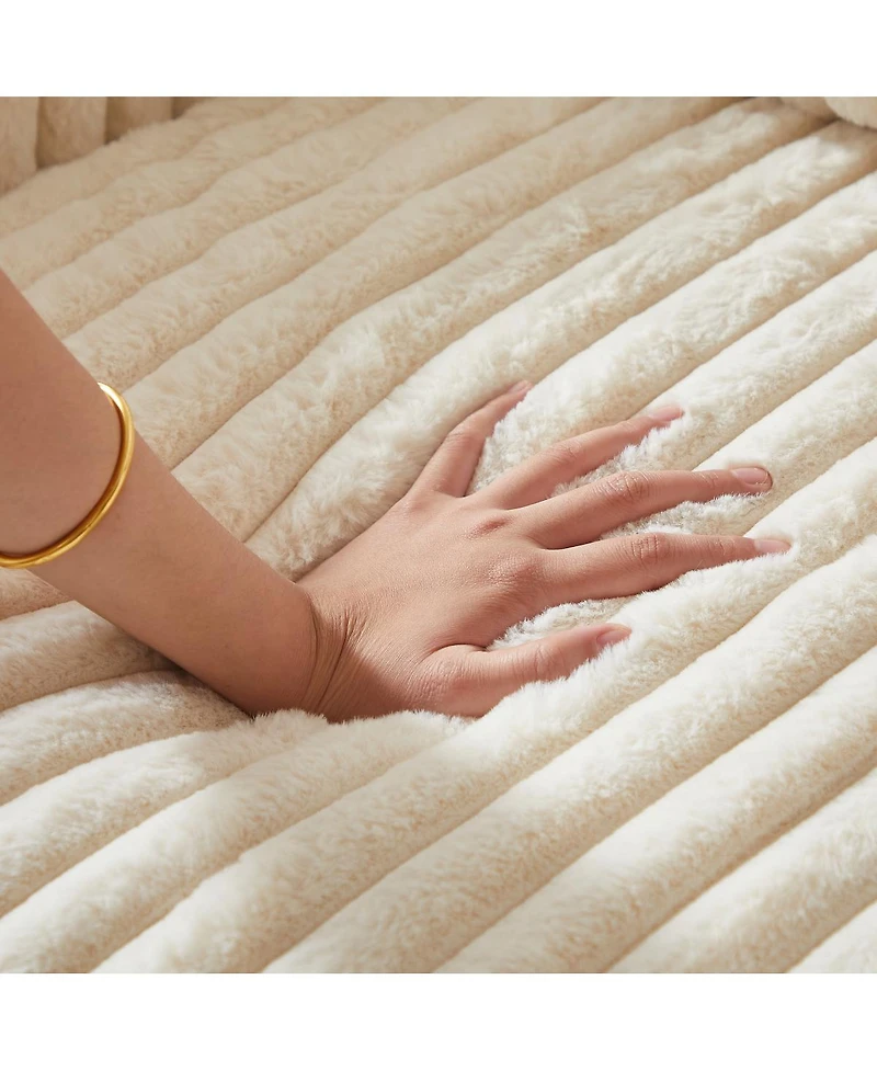 Streamdale Furniture 84" Corduroy 3-Seater Sofa w/ Pillows, Ottomans