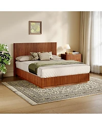 Streamdale Furniture Queen Size Bed Frame with Led Lights, Modern Walnut Wood Design