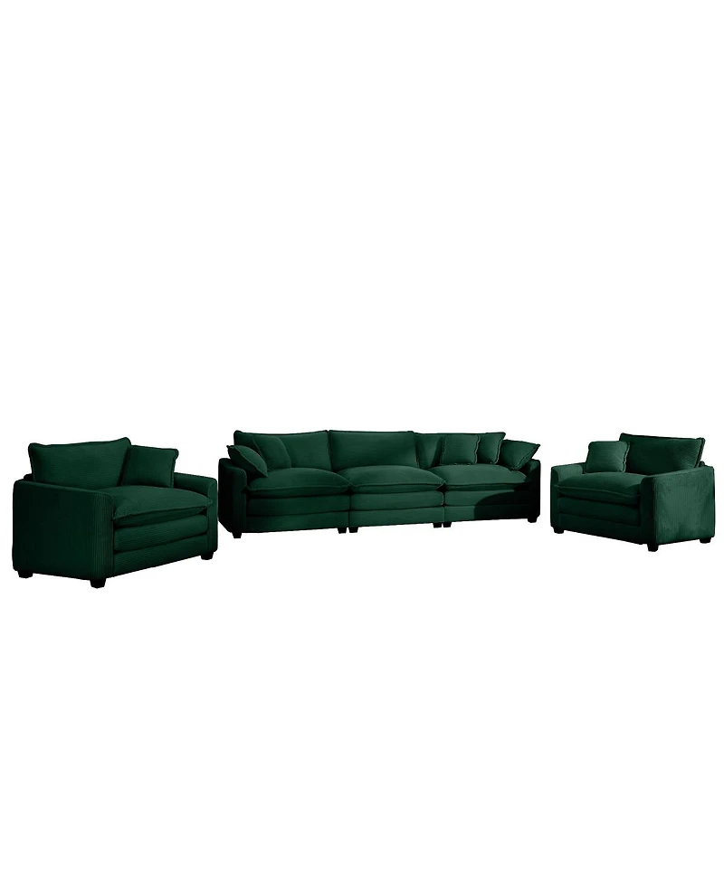 Streamdale Furniture Luxurious Green Corduroy Sofa Set - 2 Single, 1 3-Seater