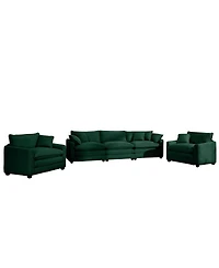 Streamdale Furniture Luxurious Green Corduroy Sofa Set - 2 Single, 1 3-Seater