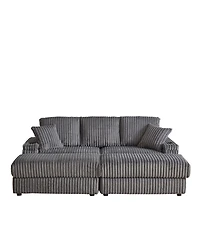 Streamdale Furniture Streamdale 84" Corduroy 3-Seater Sofa w/ Pillows, Ottomans, Storage & Cup Holders
