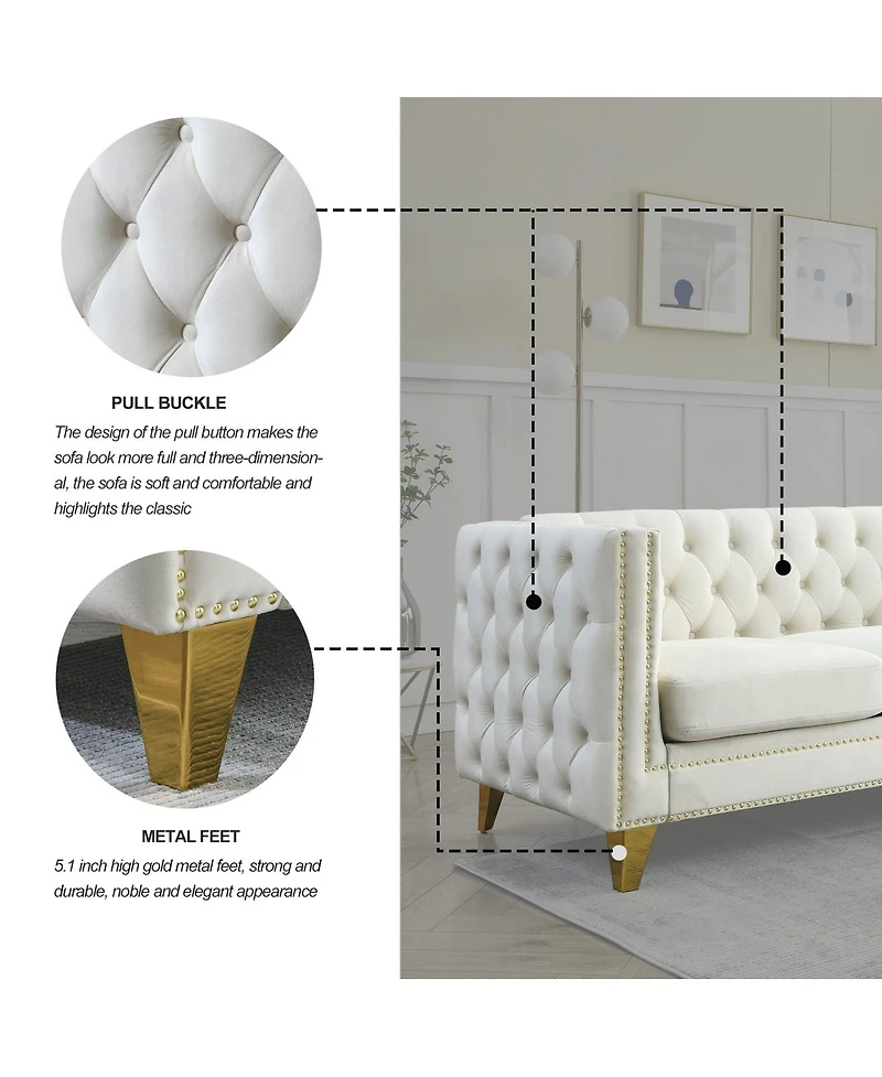 Streamdale Furniture Streamdale Velvet Sofa for Living Room, Tufted Square Arm Couch, Modern Upholstered Button Couch