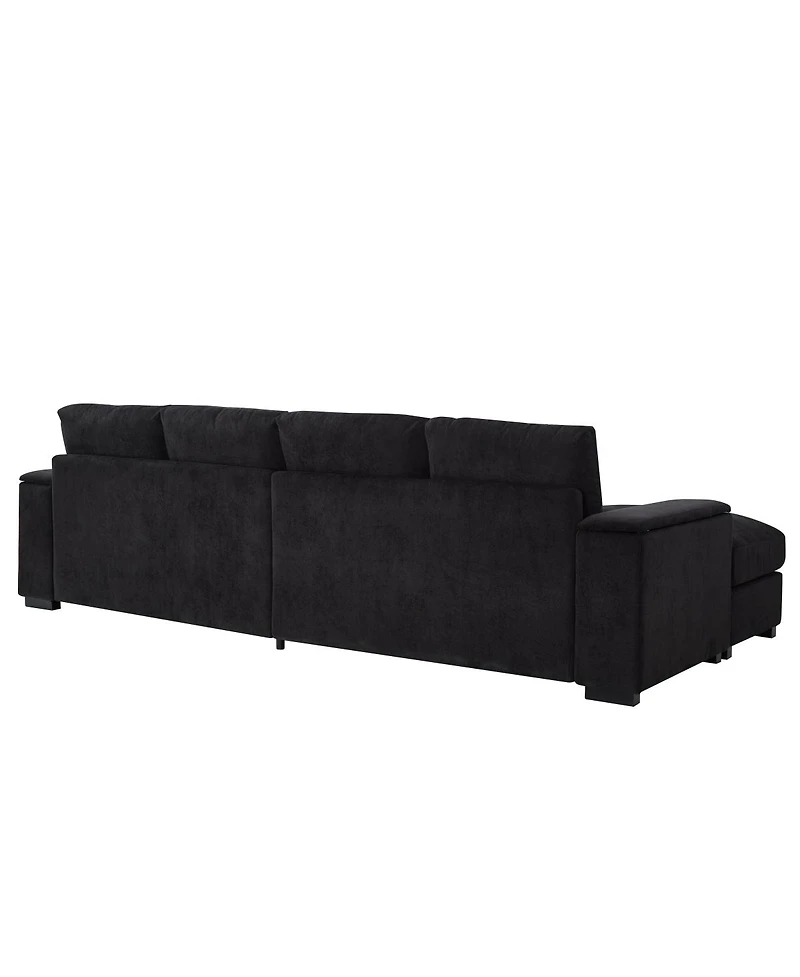Streamdale Furniture Streamdale Black 4-Seat Corduroy Sectional Sofa Couch with 2 Ottomans