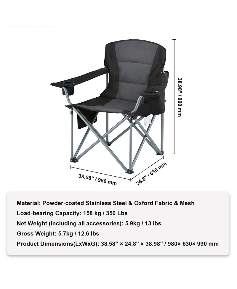 Mecale Portable Folding Camping Chair for Adults with Lumbar Support, Cup Holder and Cooler Bag