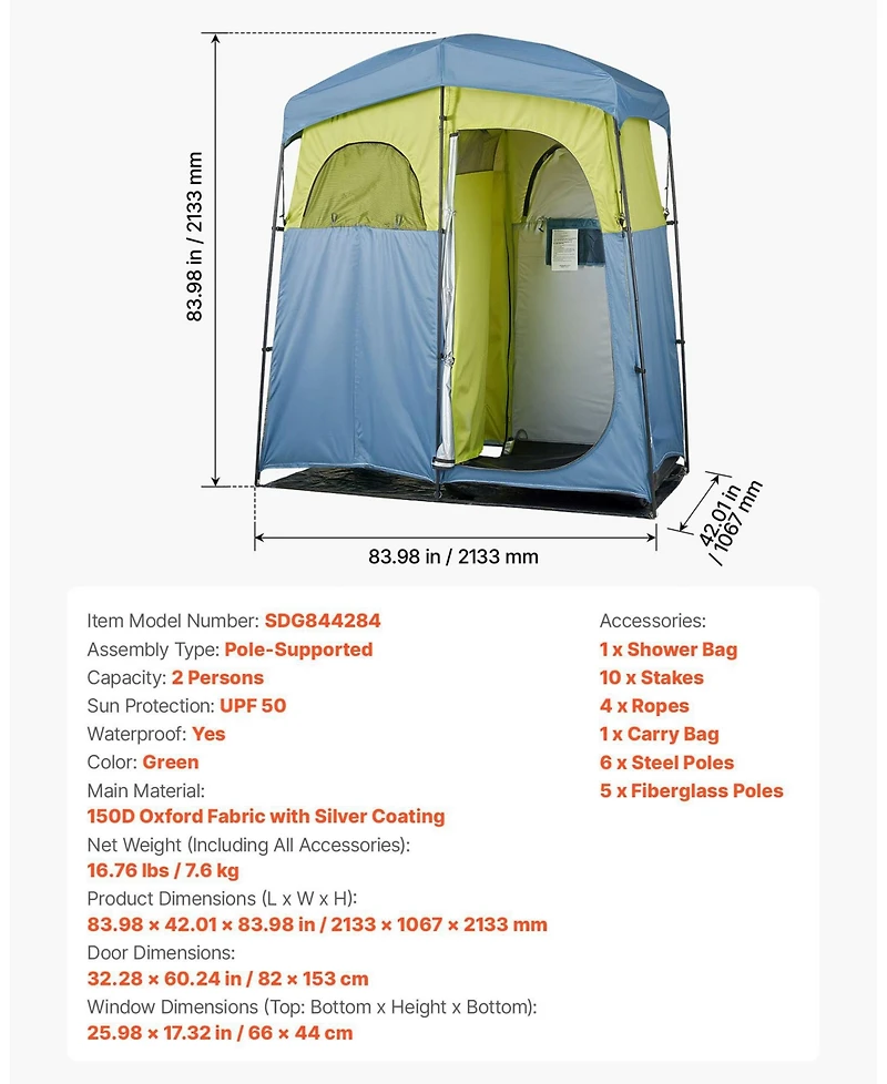 Mecale 2-Room Camping Shower Tent with Shower Bag and Carry Bag