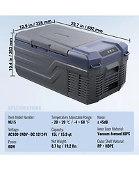 Mecale 15 L 12 Volt Single Zone Car Refrigerator with -4°F to 68°F Range