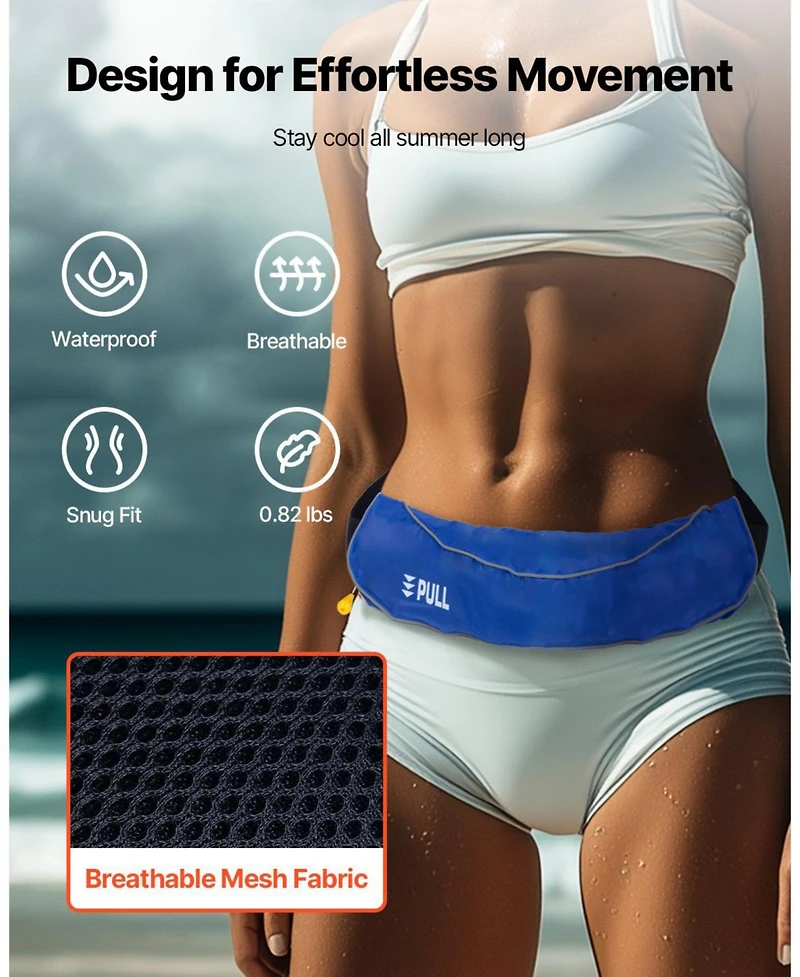 Mecale Manual Inflatable Belt Pack Pfd for Adults, 105N Buoyancy, Adjustable Waist