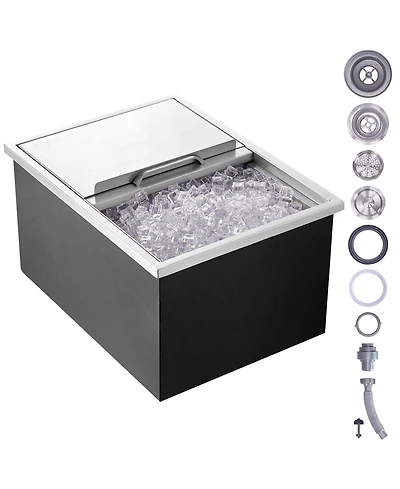 Mecale 24 x 18 x 13 Inch Drop-In Stainless Steel Ice Chest, 40.9 Qt with Sliding Lid