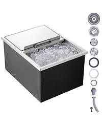 Mecale 24 x 18 x 13 Inch Drop-In Stainless Steel Ice Chest, 40.9 Qt with Sliding Lid
