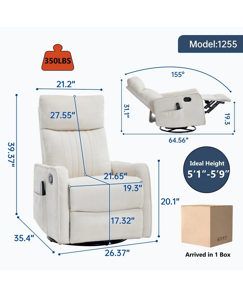Streamdale Furniture Beige Fabric Heat Massage Rocker Swivel Recliner