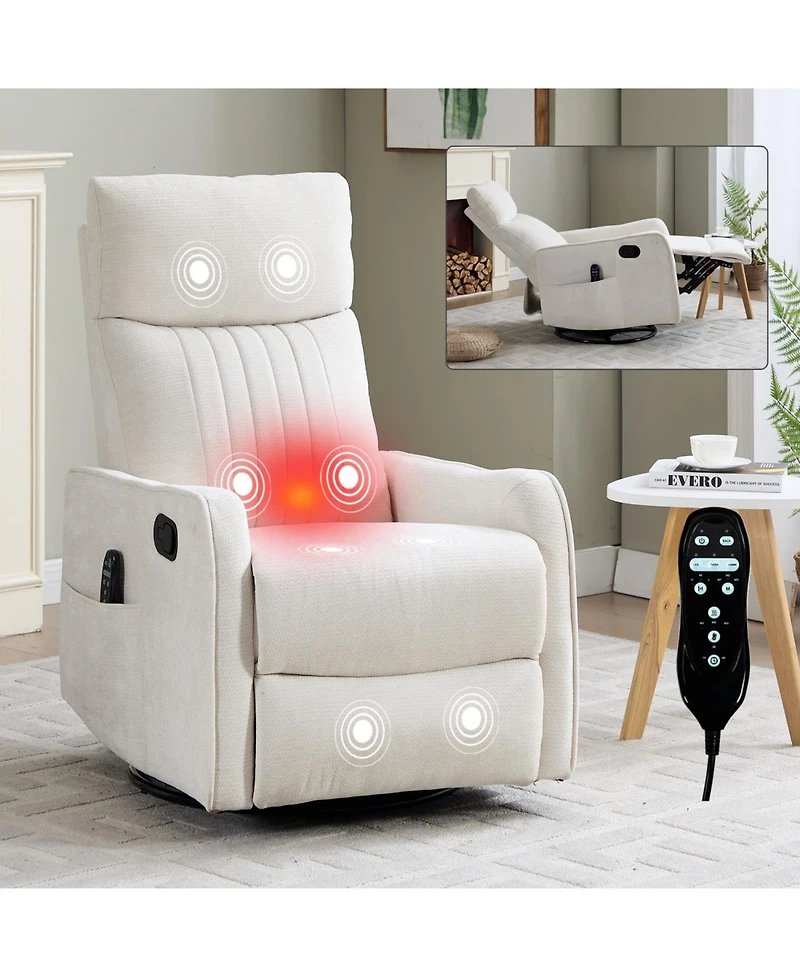 Streamdale Furniture Beige Fabric Heat Massage Rocker Swivel Recliner