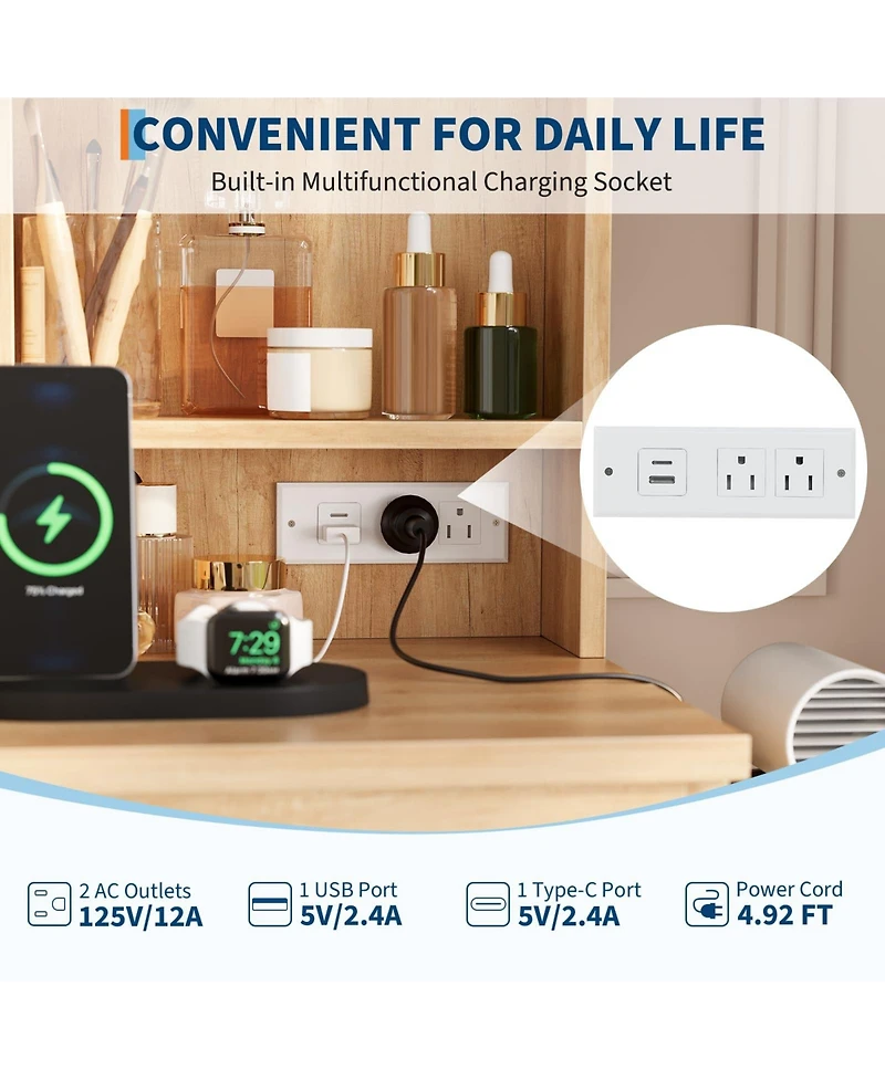 gaomon Makeup Vanity Set with Foldable Lighted Mirror, Drawers and Cushioned Stool