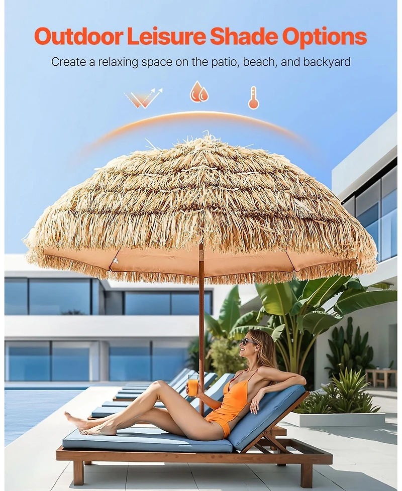 Mecale 8 Ft Thatched Tiki Patio Umbrella with Tilt and Metal Ribs