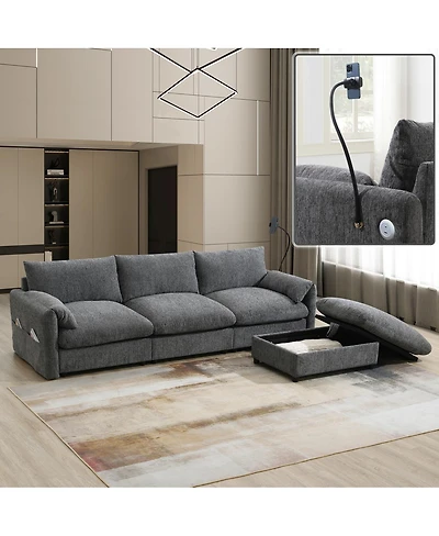 Streamdale Furniture 96.5" L-Shaped Sectional Sofa w/ Storage Ottoman, Usb Charger & Phone Holder