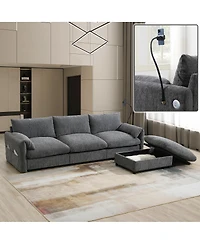 Streamdale Furniture 96.5" L-Shaped Sectional Sofa w/ Storage Ottoman, Usb Charger & Phone Holder