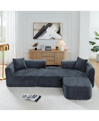 Streamdale Furniture Streamdale 114" Gray Cloud Sectional Couch with L-Shape Chaise & Movable Ottoman