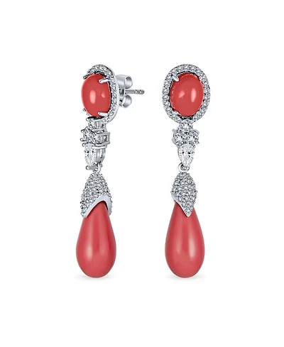 Bling Jewelry Classic Cz Accent Pink Orange Stone Teardrop Dangle Chandelier Earrings Silver Plated