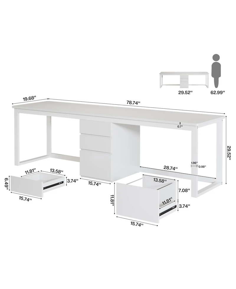 Tribesigns 78.7'' 2 Person Computer Desk with 3 Drawers, Extra Long Double Office Desk with Storage, Modern Dual Study Writing Table