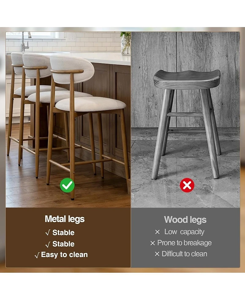 Streamdale Furniture Set of 2 Counter Height Bar Stools, Upholstered Modern Barstools with Metal Legs