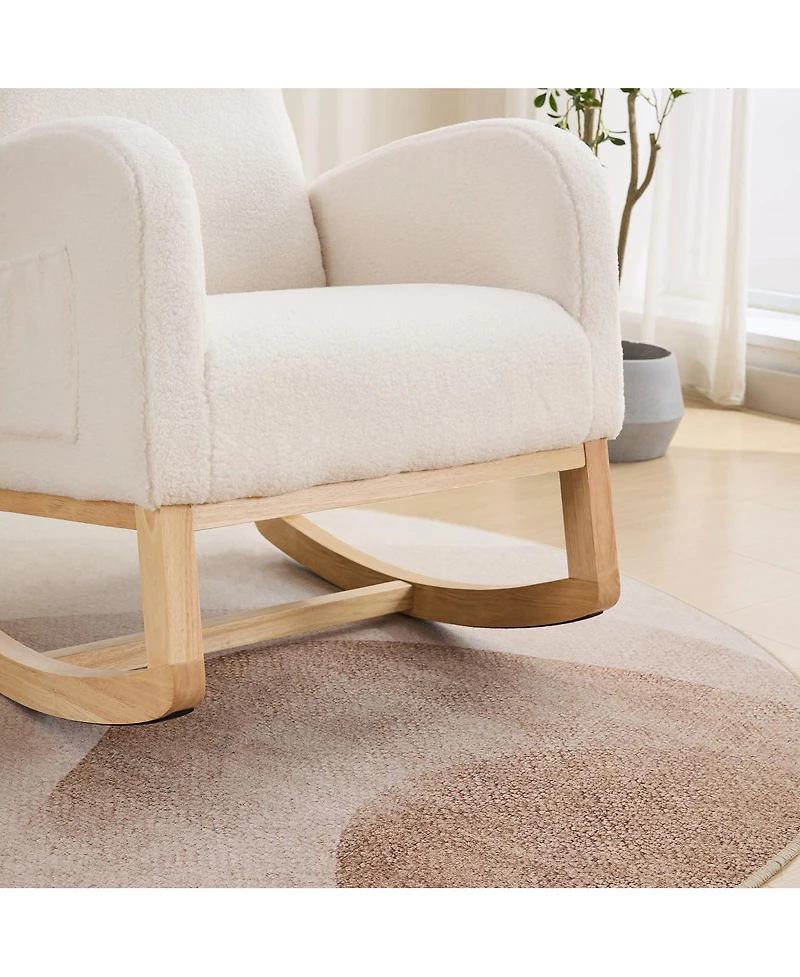 Streamdale Furniture Sherpa Rocking Chair with Side Pocket & Rubber Wood Legs