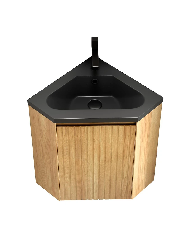 Sillysis 21" Corner Bathroom Vanity with Sink, Triangular Resin Basin, Soft Closing Door, Pre-assembled Small Space Storage Cabinet