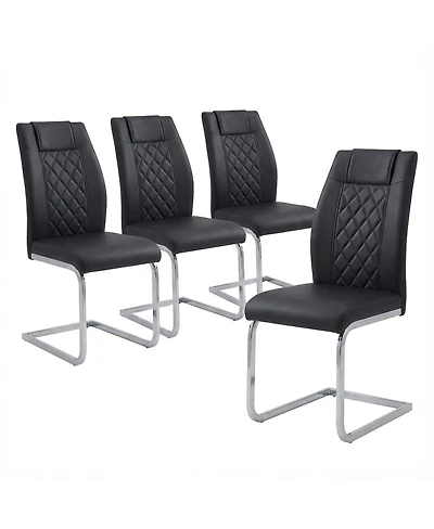 Streamdale Furniture High-Back Pu Leather Dining Chairs Set of 4, Modern Kitchen Chairs with Legs