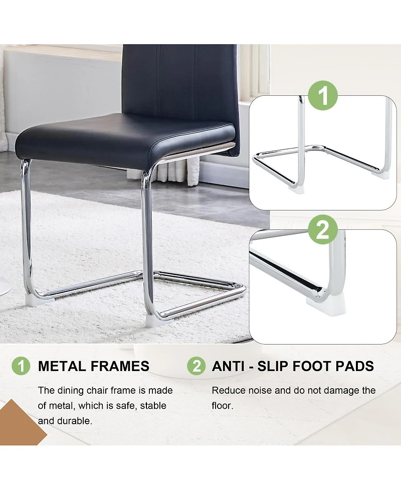 Streamdale 4-Pack Black Pu Upholstered Dining Chairs with High-Back and Chrome Legs