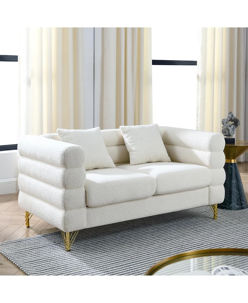 Streamdale Furniture Streamdale 60" Oversized 2-Seater Sectional Sofa, White Teddy
