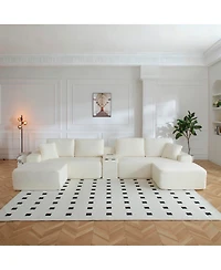 Streamdale Furniture Corduroy L-Shape Sectional Sofa with 2 Ottomans, Usb & Cup Holders