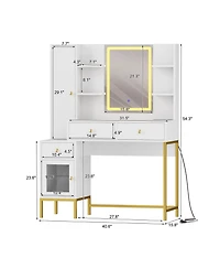 gaomon Modern Makeup Vanity Set with 3-Mode Lighted Mirror, Stool, 3 Drawers and Cabinet