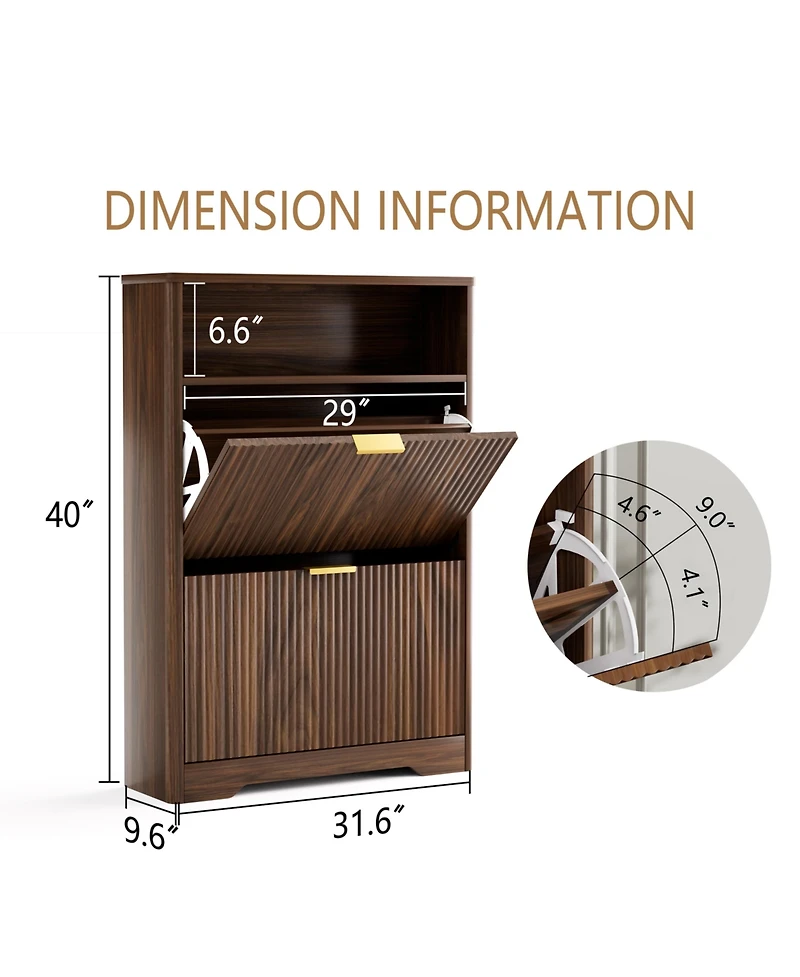 Clihome Shoes Storage Cabinet with 2 Flip Drawers, Tall Free Standing Shoe Organizer Rack