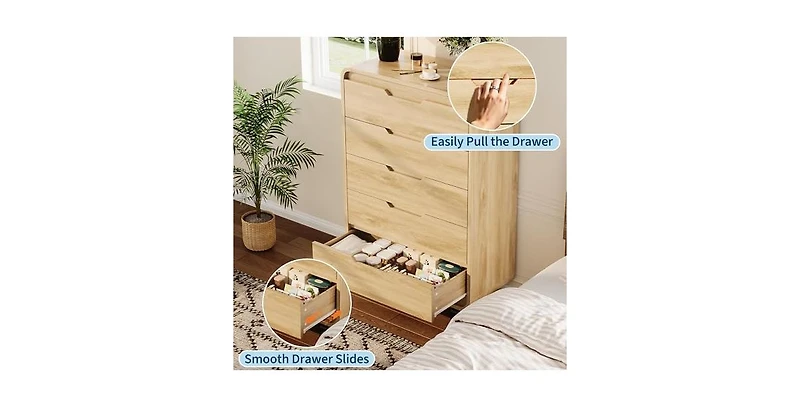 gaomon 5 Drawers Dresser for Bedroom & Nursery, Modern Dresser with Safe Rounded Corners & Hidden Handles