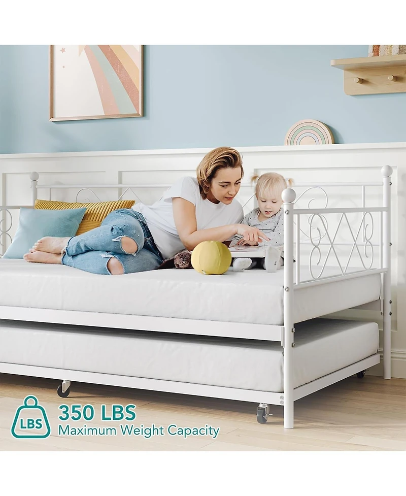 gaomon Twin Daybed with Trundle Modern Headboard Metal Slats Sofa Bed Frame Living Guest No Box Spring