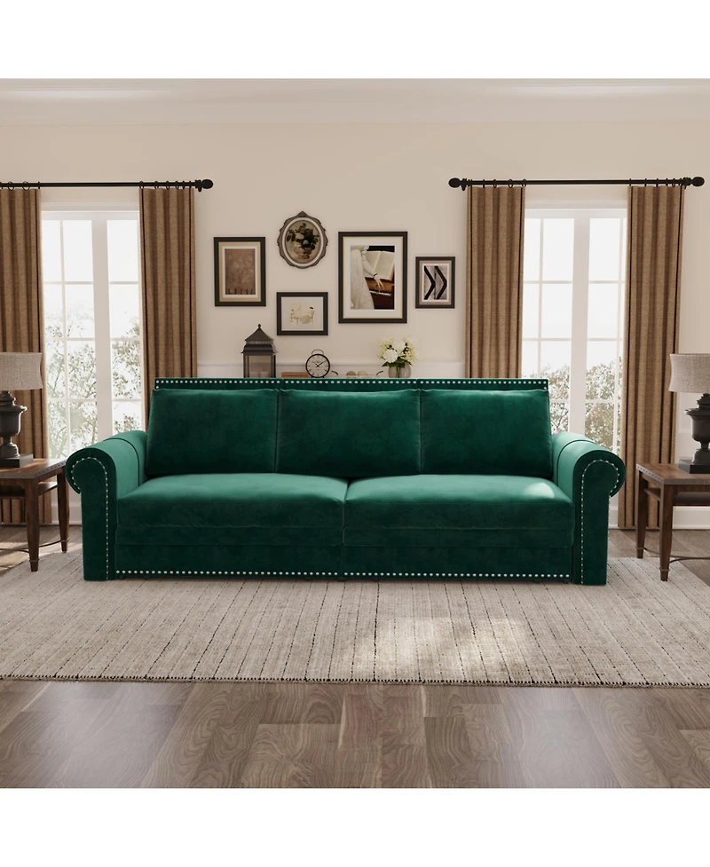 Streamdale Furniture Chesterfield Velvet Sleeper Sofa Bed, Nailhead Trim