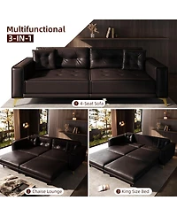 Streamdale Furniture 92.1" King Size Pull Out Sofa Bed, 3-in-1 Faux Leather Convertible Sleeper Sofa