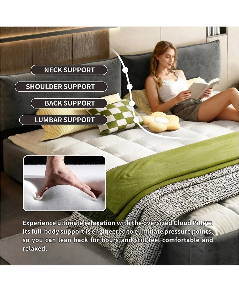 Streamdale Furniture King Size Cloud Bed Frame with Oversized Padded Headboard