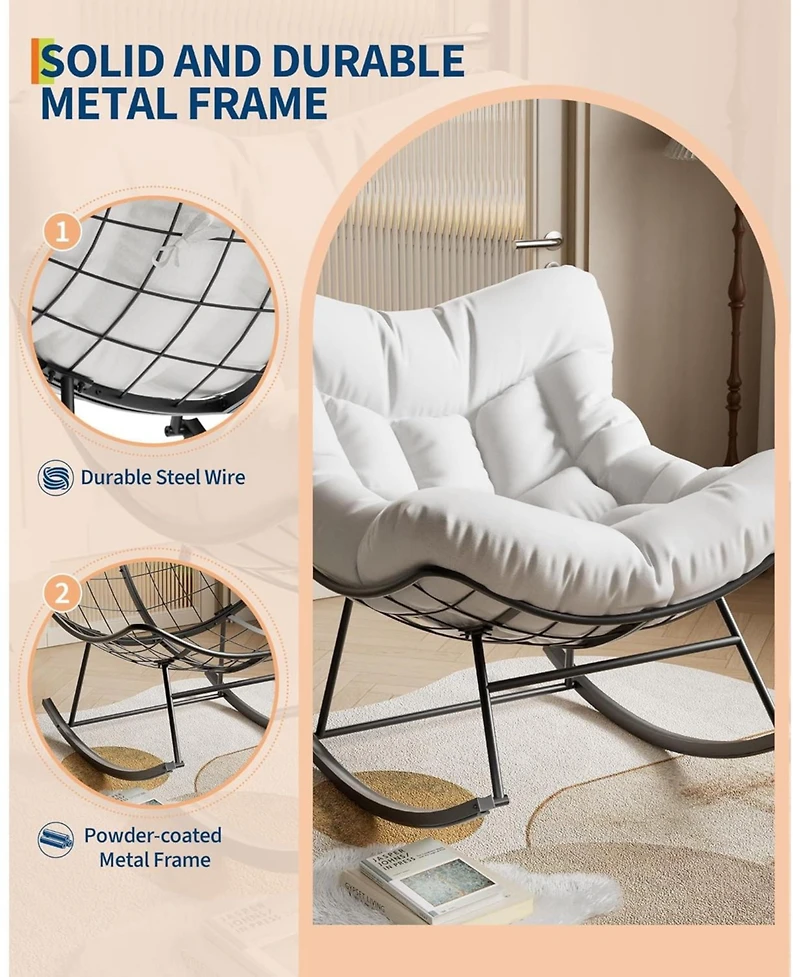 gaomon Grand Patio Rocking Chair Outdoor, Rocking Chair, Oversized Lounge Chair with Sturdy Metal Frame, Patio Rattan Egg Rocker