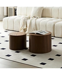 Boyel Living 2-Piece Mdf Nested Table Set, Handcrafted Round Coffee Tables in Walnut for Living Room & Lounge