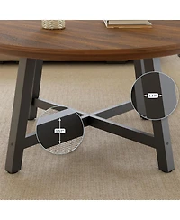 gaomon 36" Large Round Industrial Coffee Table with Thickened Legs and Adjustable Feet